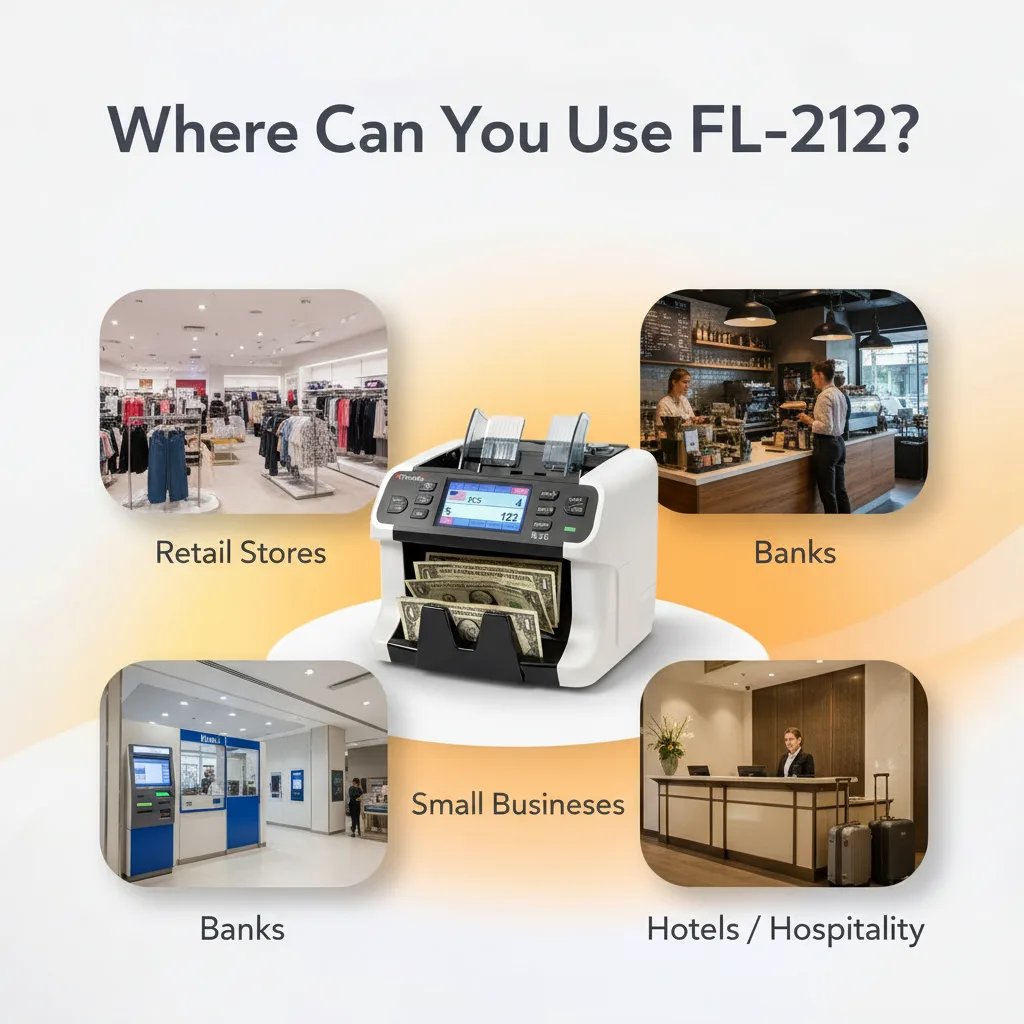 FL-212 currency counting machine with touchscreen and mixed value multi currency counting