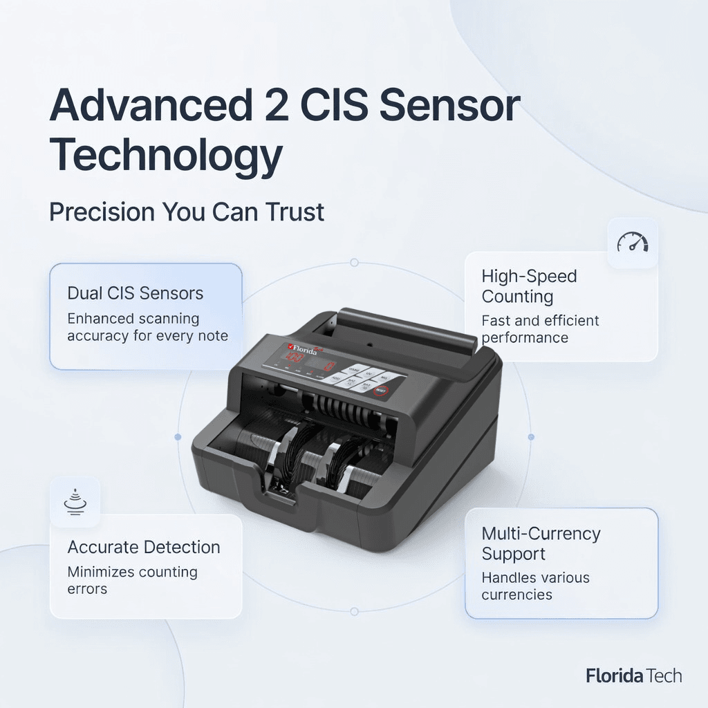 Florida FL-55B cash counting machine with dual CIS sensors and accurate detection