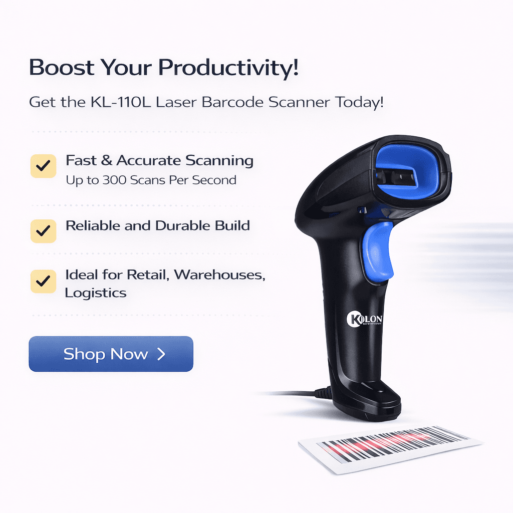 Kolon handheld barcode scanner for retail, warehouse inventory, and logistics barcode scanning.