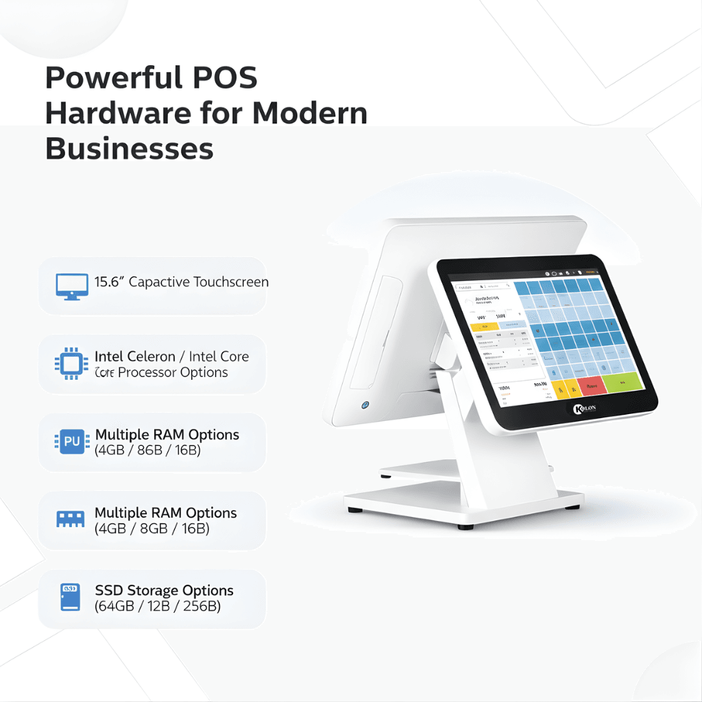Kolon KL-101W all-in-one POS system with 15.6-inch touchscreen retail terminal display.