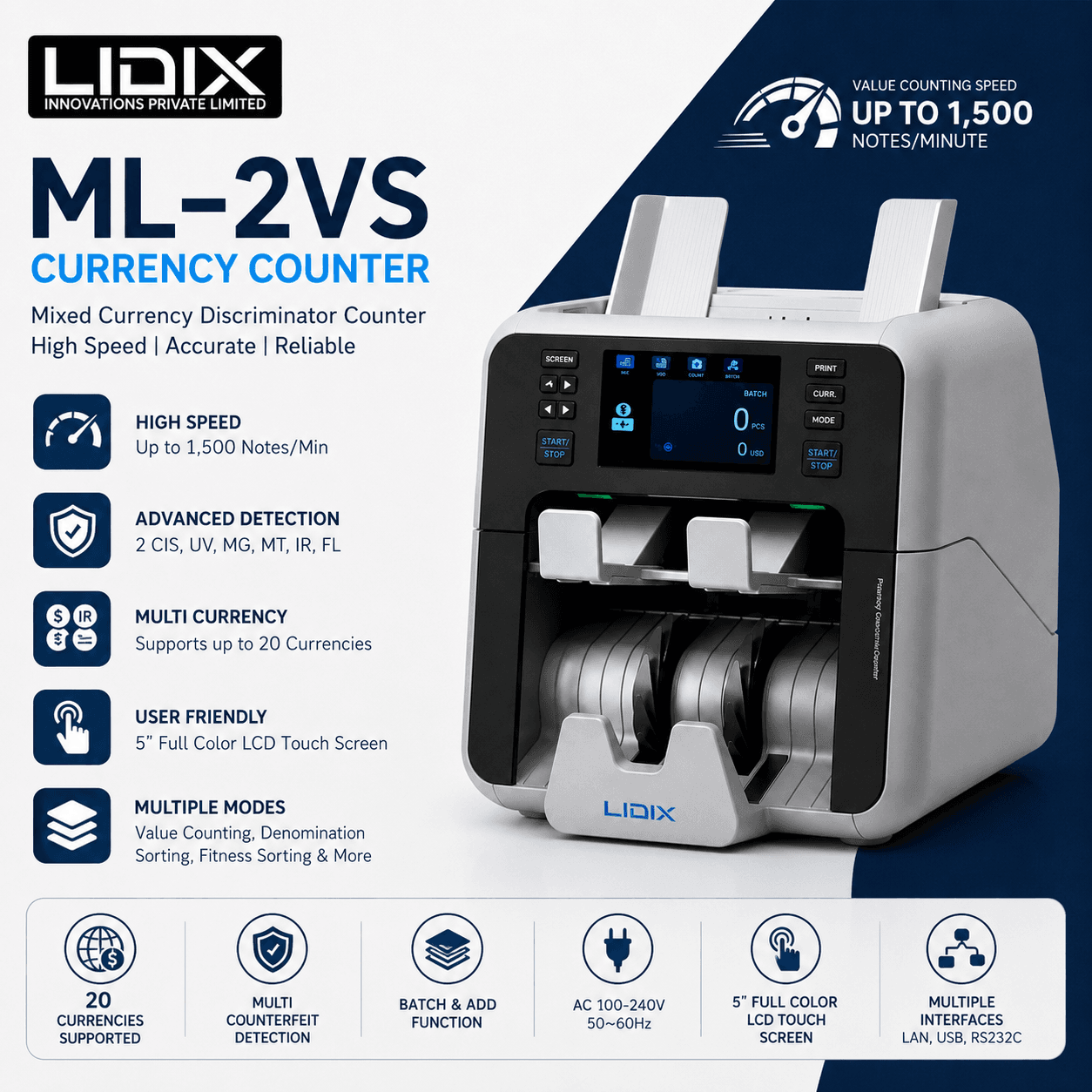 LIDIX ML-2VS Mixed Currency Discriminator Counter - Image 2