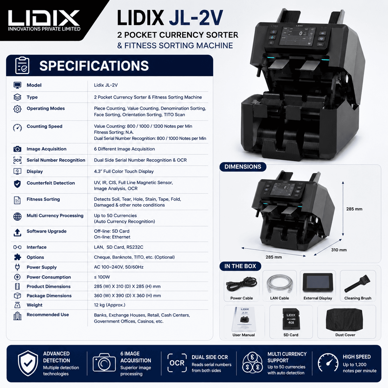 Lidix JL-2V 2 Pocket Currency Sorter & Fitness Sorting Machine - Image 4