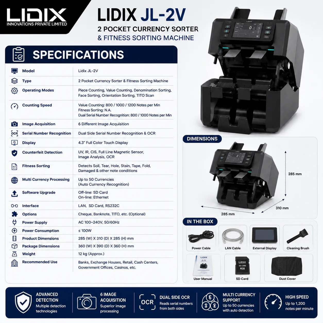Lidix JL-2V 2 Pocket Currency Sorter & Fitness Sorting Machine - Image 4