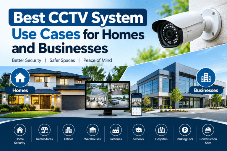 Best CCTV system use cases for homes and businesses, including residential security, offices, retail stores, warehouses, and parking lots.